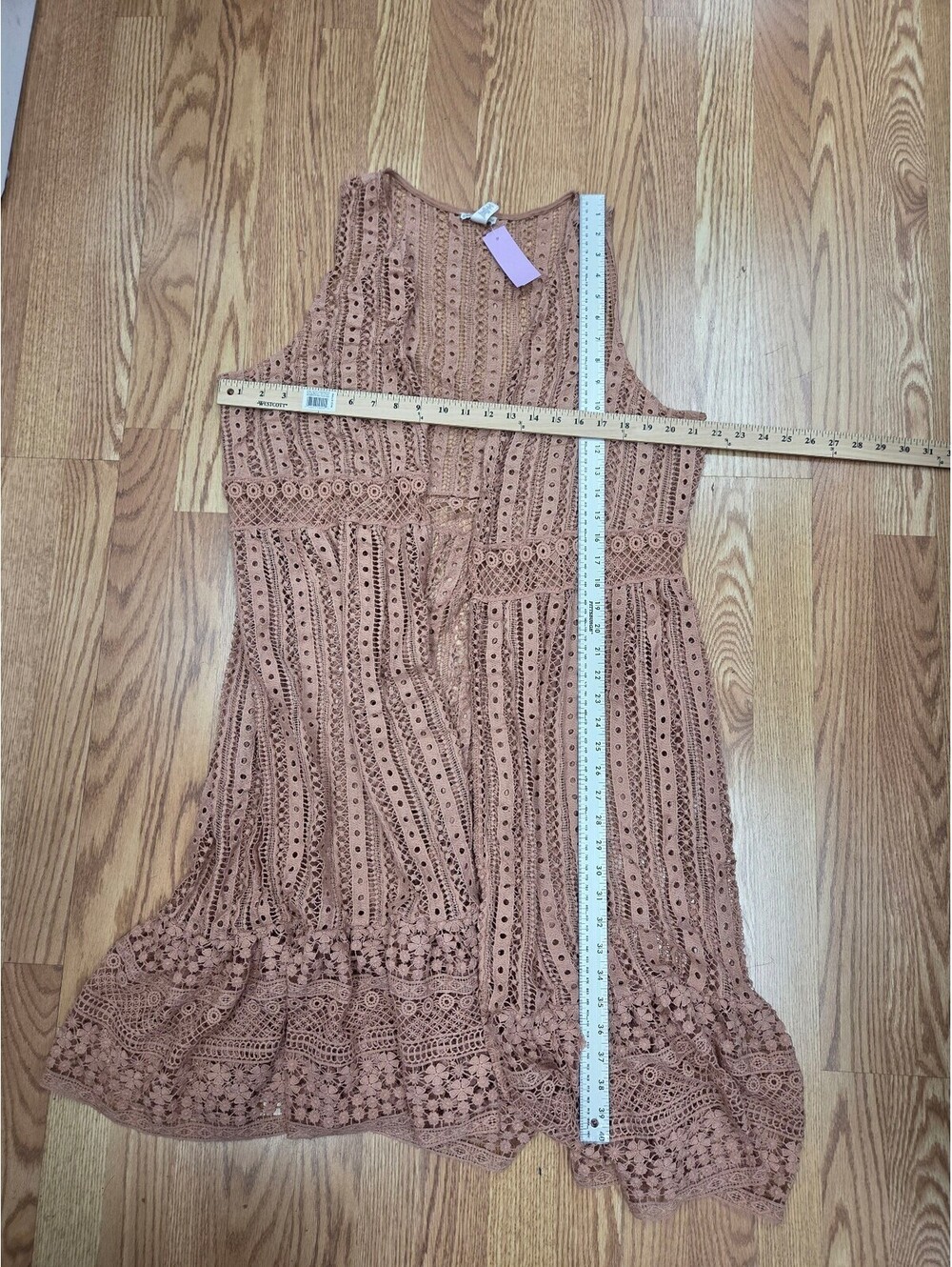 Cato Women 18/20 Blush Pink Crochet Lace Duster Vest Boho Festival Long Cardigan - Picture 4 of 9